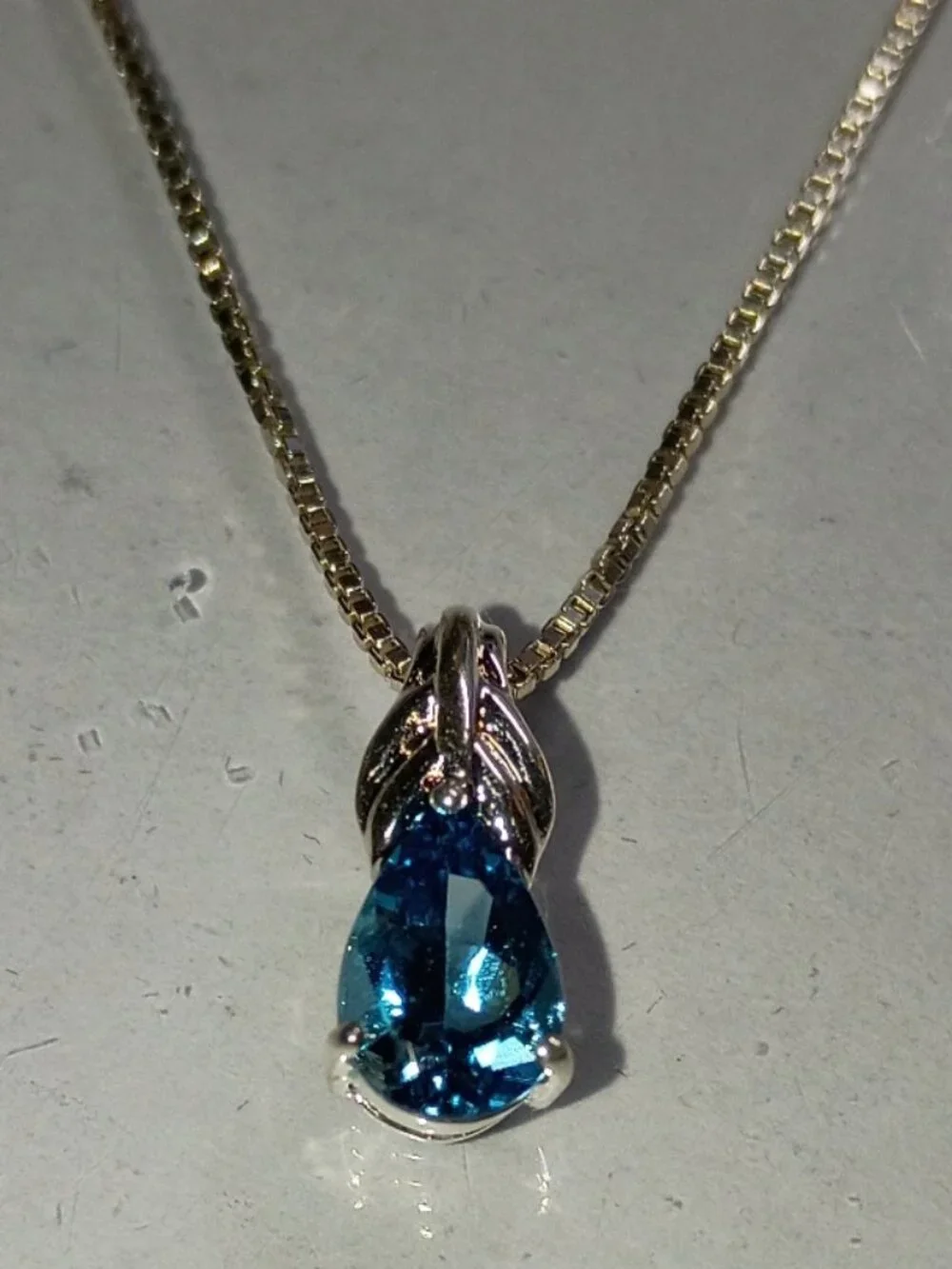 1.50-Carat London Blue Topaz Tear-Drop Silver Necklace